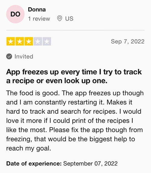 App freezes up every time I try to track a recipe or even look up one