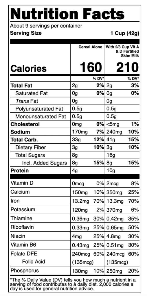 cinnamon life cereal nutrition label