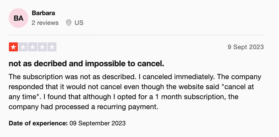 not as described and impossible to cancel.
